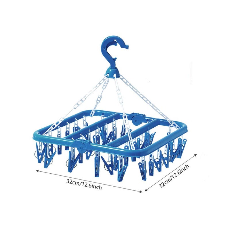 SteelFever Clothes Drying Hanger with 32 Clips, Foldable Hanging Drying Rack for Clothes Underwear Socks (Blue) - Image 3